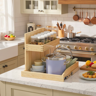 Sunvega 2 Tier Pull Out Cabinet Organizer with Soft Close and U Bracket
