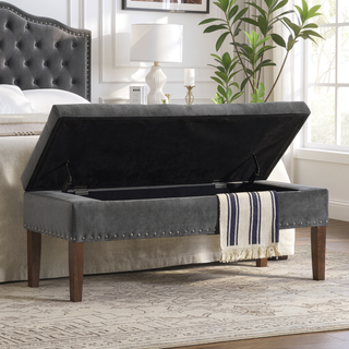 Sunvega Plush Tufted Storage Bench with Nail Accent for Bedroom Seating
