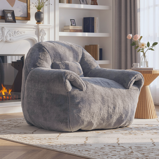 Sunvega Faux Fur Bean Bag Sofa Chair with Back Support and Footstool for Adults
