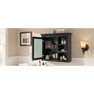 Sunvega Modern Wall Mounted Mirror Cabinet with 3 Open Shelves for Bathroom Storage