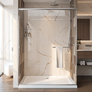 Sunvega 56-60" W x 72" H Matte Black Aluminum Frame Double Sliding Shower Door
