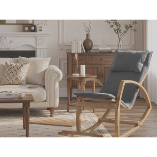 Sunvega Modern Rocking Chair With Wooden Frame And Plush Red Cushion For Living Room