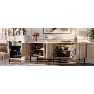 Sunvega Functional 4-Door TV Stand Cabinet with 2 Adjustable Shelves and Cable Management