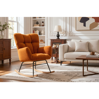 Sunvega Teddy Fabric Rocking Chair with Adjustable Footrest for Living Room