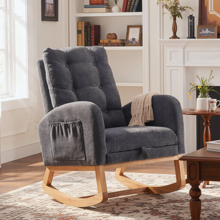 Sunvega Upholstered High Back Rocking Chair with Footrest and Side Storage Pocket
