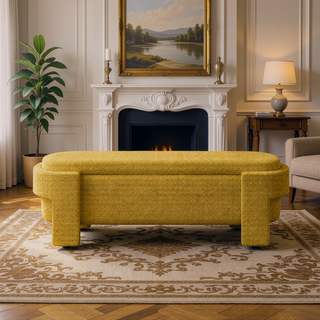 Sunvega Large Linen Upholstered Storage Bench with Foam Seat for Living Room