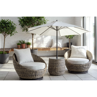 Sunvega All-Weather Resin Wicker Swivel Chairs with Side Table and Cushions
