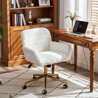 Sunvega Plush Faux Alpaca Fabric Double Cushion Wide 26.4 Inch Office Chair