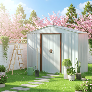 Sunvega 8x4ft Outdoor Metal Storage Shed with Galvanized Steel Panels and Foundation