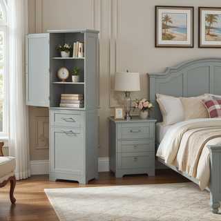 Sunvega Tall Freestanding Bathroom Storage Cabinet with Two Drawers and Adjustable Shelf