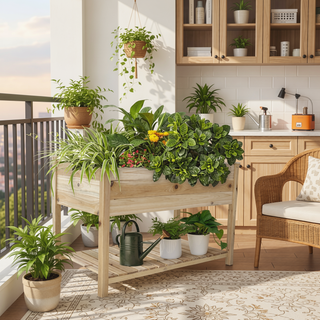 Sunvega Solid Wood Raised Garden Bed Planter Box with Legs and Storage Shelf