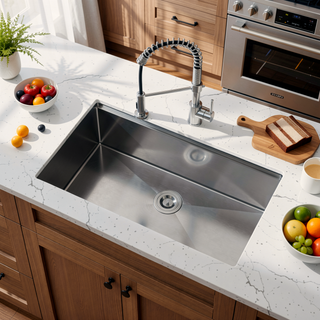 Sunvega Handcrafted 33x19 Inch Undermount Single Bowl Kitchen Sink Dark Gray