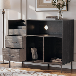Sunvega Turntable Stand with Power Outlet Flip-Down Lid Storage for 300+ Vinyls