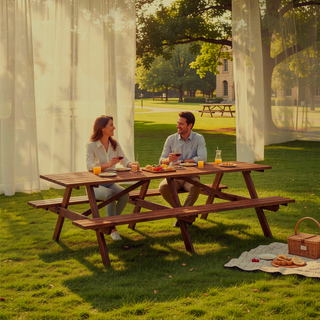 Sunvega 95-Inch Solid Hardwood Outdoor Picnic Table Set with Benches for 12