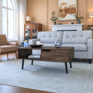 Sunvega Dark Walnut Coffee Table with One Open Shelf and One Drawer
