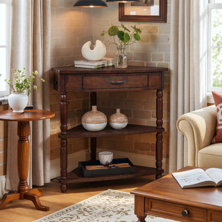 Sunvega Multifunctional 3 Tier Corner Table with Solid Wood Legs for Small Spaces