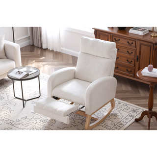 Sunvega Teddy Fabric Rocking Chair With Wood Legs For Living Room And Bedroom