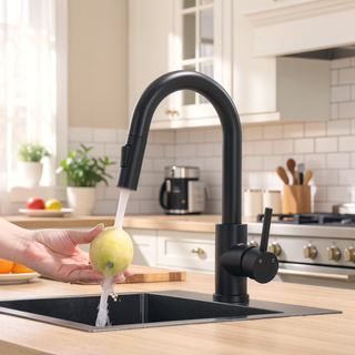 Sunvega Single Handle Pull Down Sprayer Black Kitchen Sink Faucet for Bar Prep