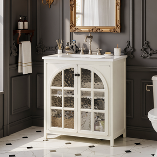 Sunvega Modern 30 Inch Bathroom Vanity with Ceramic Sink and Tempered Glass