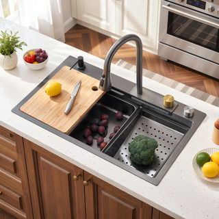 Sunvega 32x19 Inch Overmount Single Bowl Kitchen Sink in Brushed Nickel
