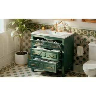 Sunvega 30 Inch Freestanding Bathroom Vanity with Ceramic Sink and 3 Drawers