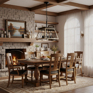 Sunvega Adjustable 4-Light Farmhouse Chandelier for Dining Room Oak