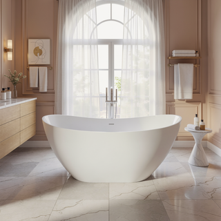 Sunvega Premium High-back Oval Acrylic Freestanding Soaker Bathtub Non-Slip Easy Clean