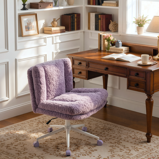 Sunvega Plush Faux Alpaca Fabric Double Cushion Wide 26.4 Inch Office Chair