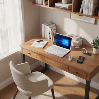 Sunvega 40-inch Modern Charging Station Desk with 2 Outlets & 2 USB Ports