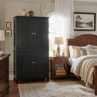 Sunvega Freestanding Bathroom Storage Cabinet with 4 Doors and Adjustable Shelves