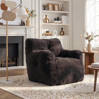 Sunvega Soft Teddy Velvet Fabric Tufted Bean Bag Chair with Ergonomic Backrest