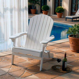 Sunvega Folding Acacia Wood Adirondack Chair with Slatted Seat and Rustic Design