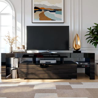 Sunvega Wall Mounted Floating 80 Inch TV Stand with LED Lights and Charging Station