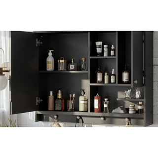 Sunvega 36 Inch Wall Mounted Bathroom Mirror Cabinet with Adjustable Shelf and Hidden Storage