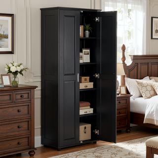 Sunvega White MDF Board Storage Cabinet with Two Doors and Adjustable Shelf