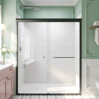 Sunvega Semi-Frameless Double Sliding Shower Door with Tempered Glass in Matte Black