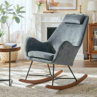 Sunvega Mid Century Modern Dark Grey Rocking Chair for Bedroom and Living Room