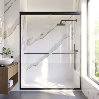 Sunvega 44-48 Inch Wide 72 Inch High Semi-Frameless Double Sliding Shower Door