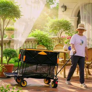 Sunvega Extra Long Folding Wagon Cart with Large Capacity and All-Terrain Wheels