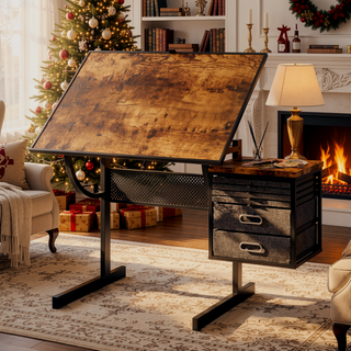 Sunvega Adjustable Height and Angle Puzzle Table with 4 Felt Storage Trays and Wooden Cover