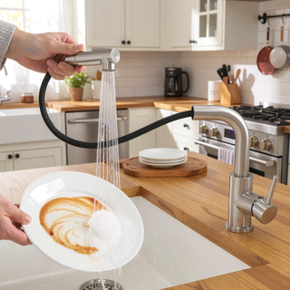 Sunvega Single Handle Kitchen Sink Faucet with Pull Out Sprayer and Deck Plate