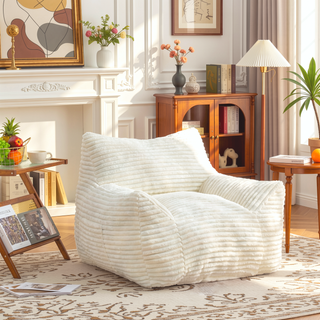 Sunvega Oversized Comfy Beige Bean Bag Chair with Supportive Armrests for Living Room