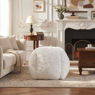 Sunvega Faux Fur Bean Bag Sofa Chair with Back Support and Footstool for Adults