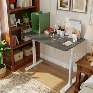 Sunvega Height Adjustable Hand Crank Sit Stand Home Office Desk for Study Room