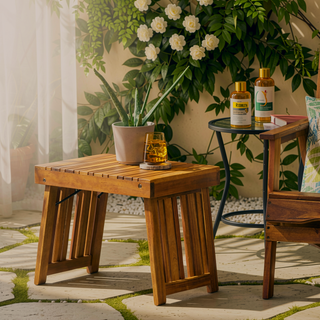 Sunvega Foldable Acacia Wood Slat Design Side Table for Outdoor Use