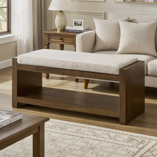 Sunvega Modern Accent Bench with Removable Cushion and Lower Storage Shelf