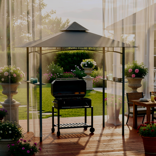 Sunvega Double Roof Grill Gazebo with Weather Resistant Canopy and Storage Shelves