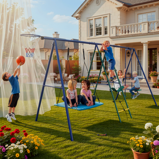 Sunvega 6 in 1 Kids Swing Set With Climbing Ladder Net Glider Hammock