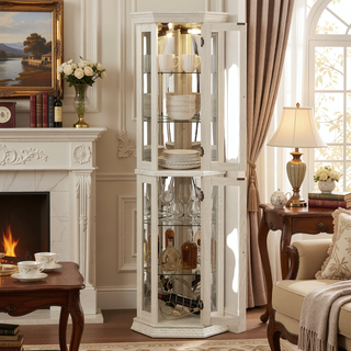Sunvega Corner Curio Cabinet with LED Lighting and 4 Adjustable Glass Shelves