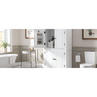 Sunvega Freestanding Bathroom Storage Cabinet with 4 Doors and Adjustable Shelves